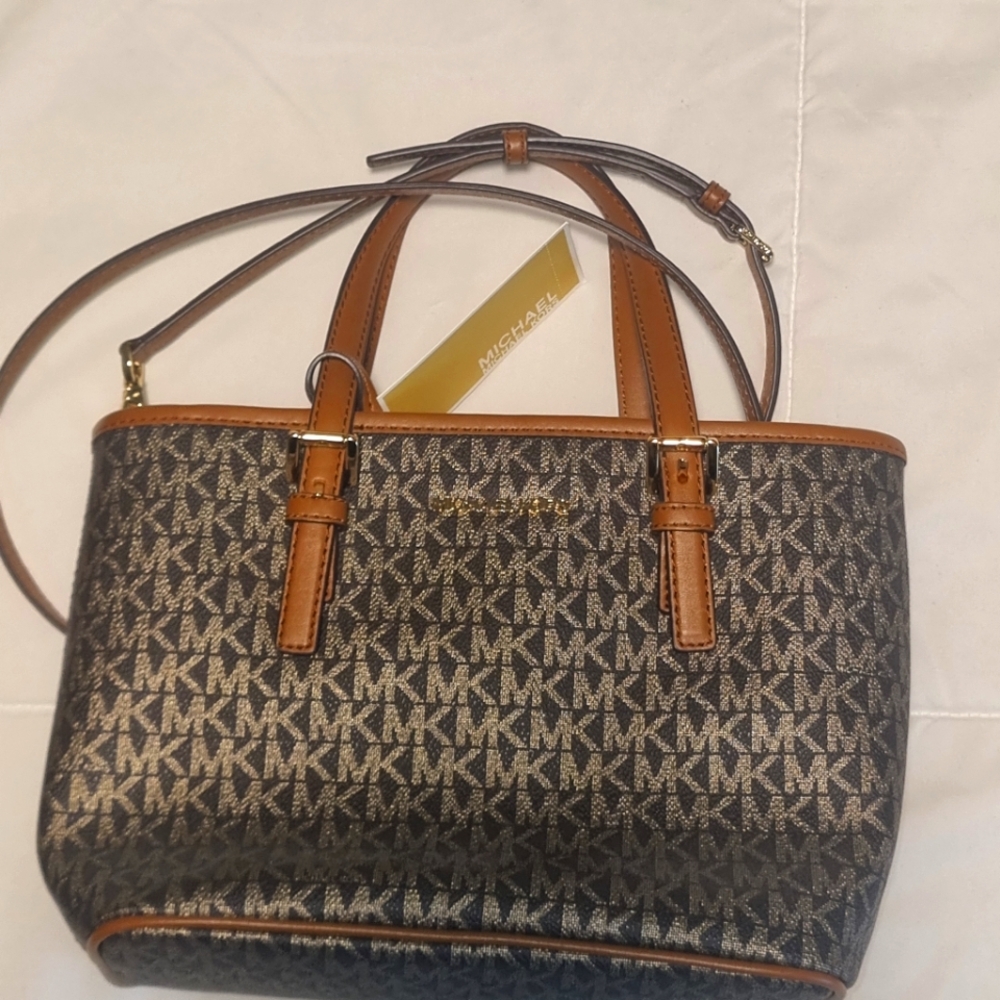 Michael Kors Black and Brown Shoulder Bag with Signature Design